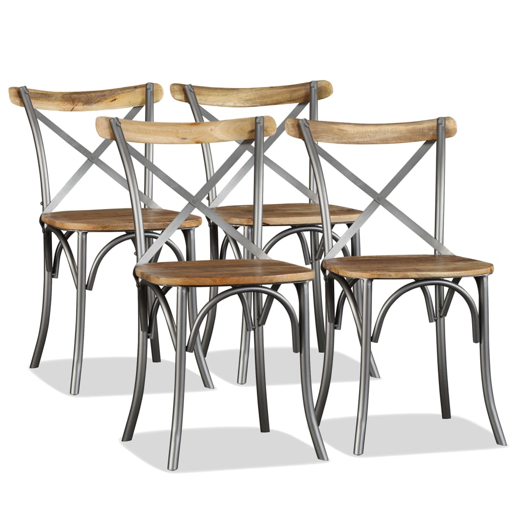Dining Chairs 4 pcs Solid Mango Wood and Steel Cross Back - Merlin Deals