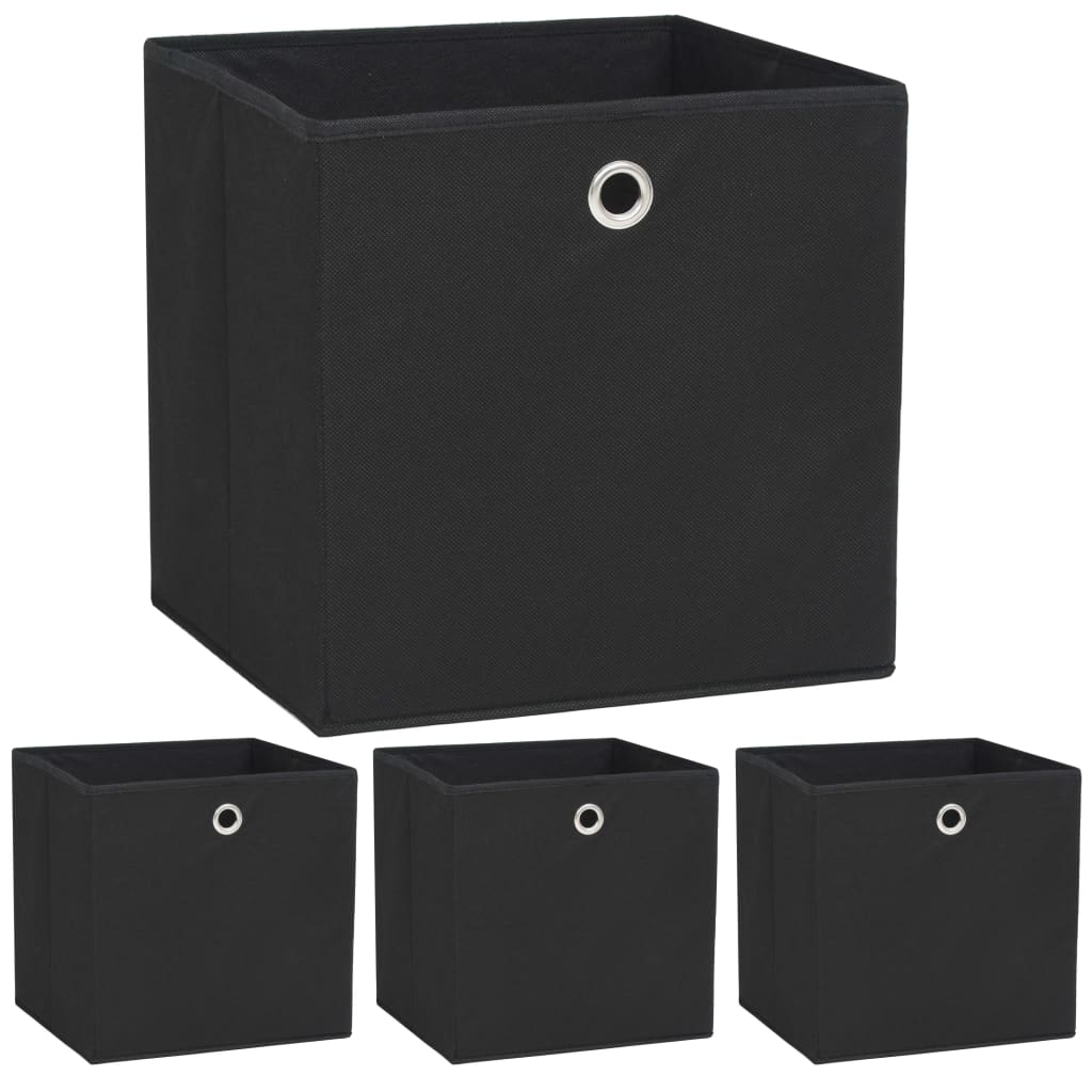 Storage Boxes 4 pcs Non-woven Fabric 32x32x32 cm Black - Direct Imports