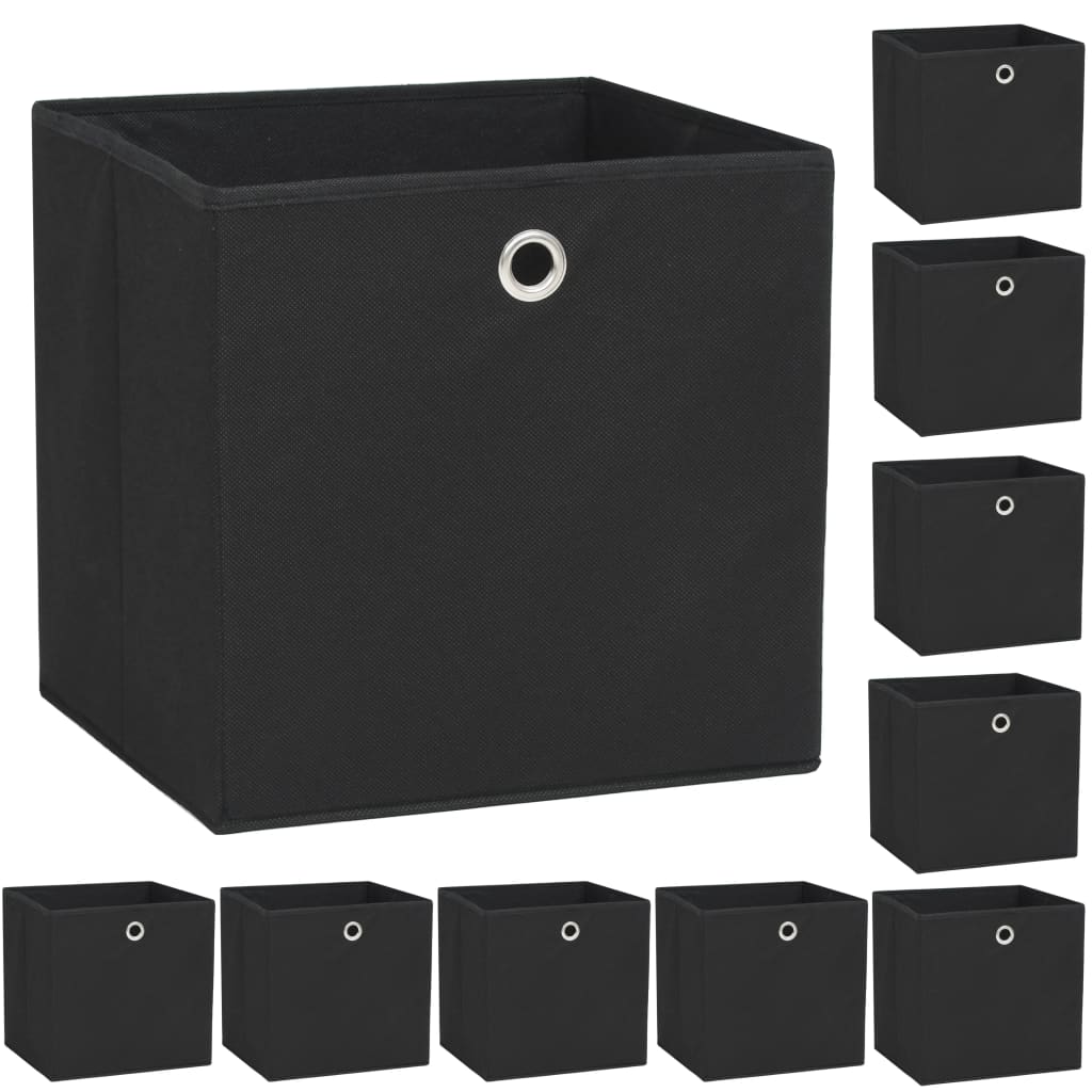 Storage Boxes 10 pcs Non-woven Fabric 32x32x32 cm Black - Design Hut