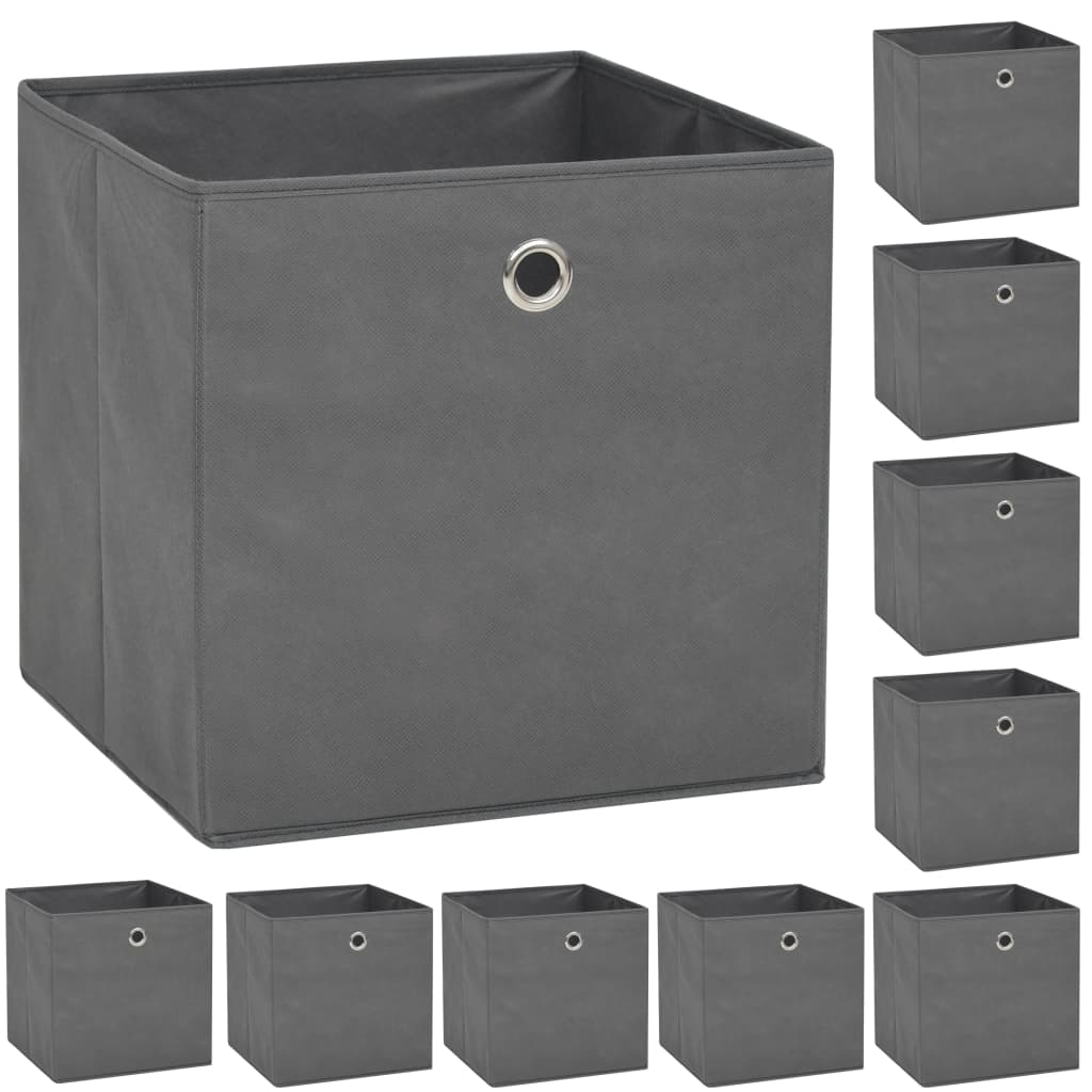 Storage Boxes 10 pcs Non-woven Fabric 32x32x32 cm Grey - Brittle & Co