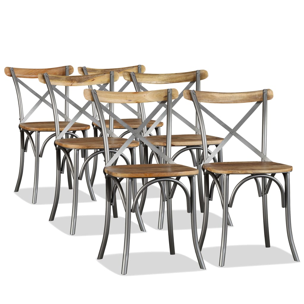 Dining Chairs 6 pcs Solid Mango Wood and Steel Cross Back - Direct Imports