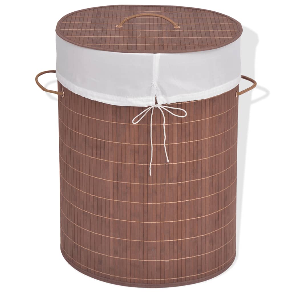 Bamboo Laundry Bin Oval Brown - Decor Base