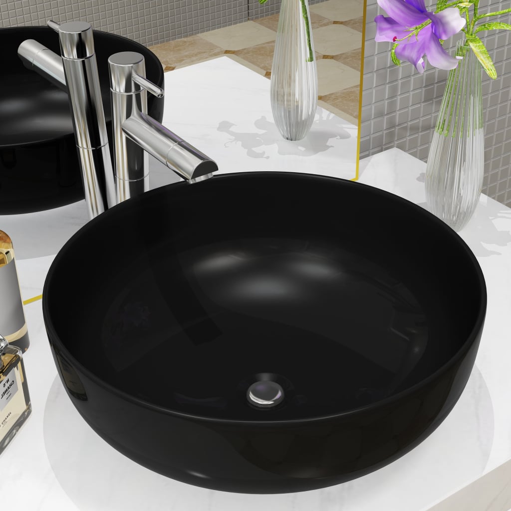 Basin Ceramic Round Black 41.5x13.5 cm - Merlin Deals