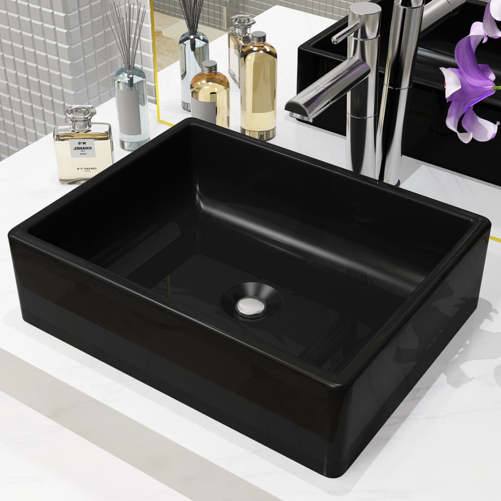 Basin Ceramic Rectangular Black 41x30x12 cm - Discount Dealers