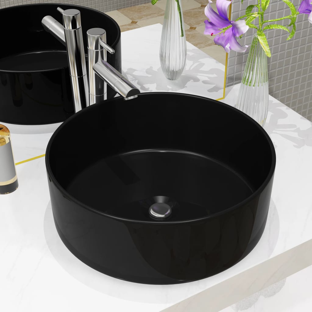 Basin Ceramic Round Black 40x15 cm - Direct Imports