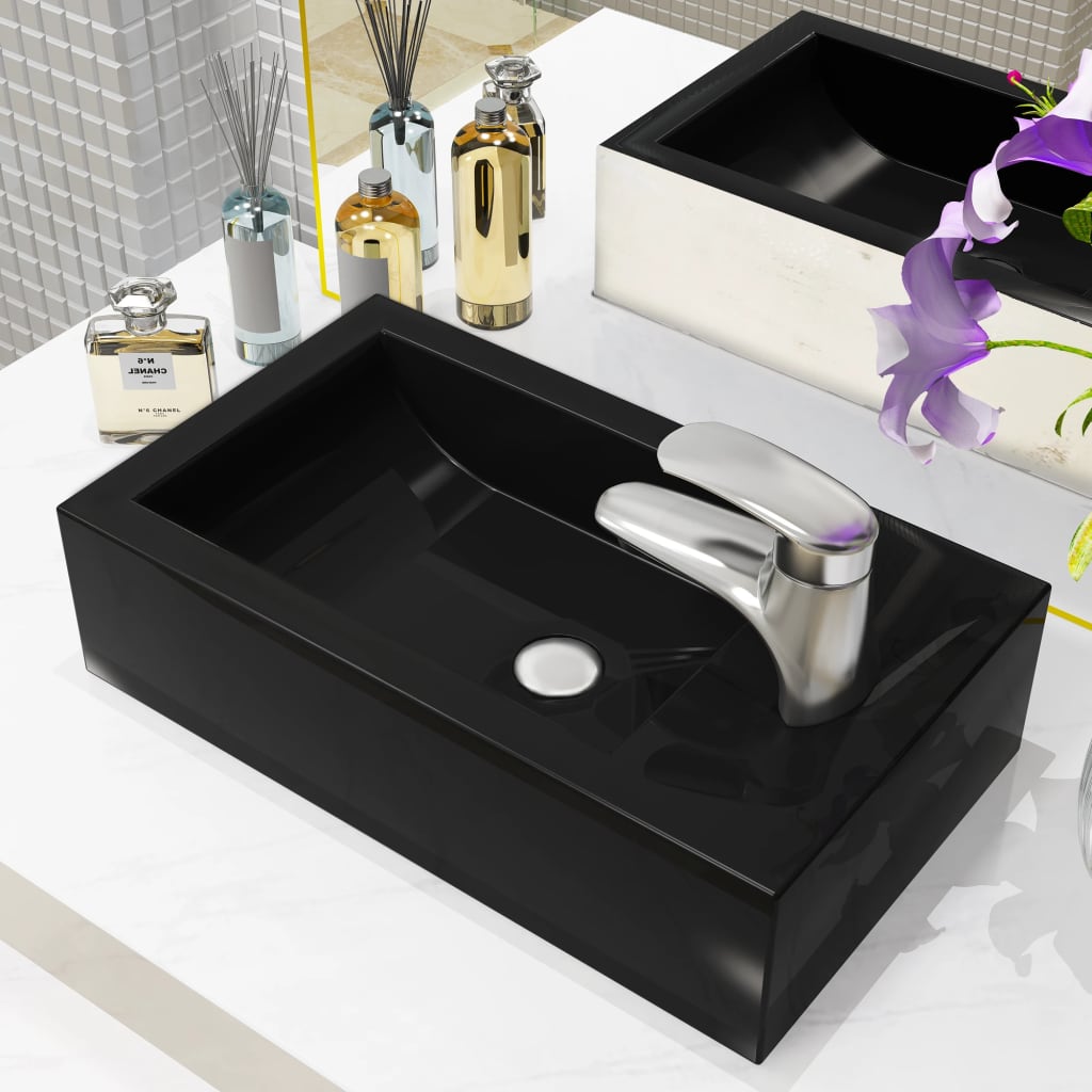 Basin with Faucet Hole Rectangular Ceramic Black 46x25.5x12 cm - Brittle & Co