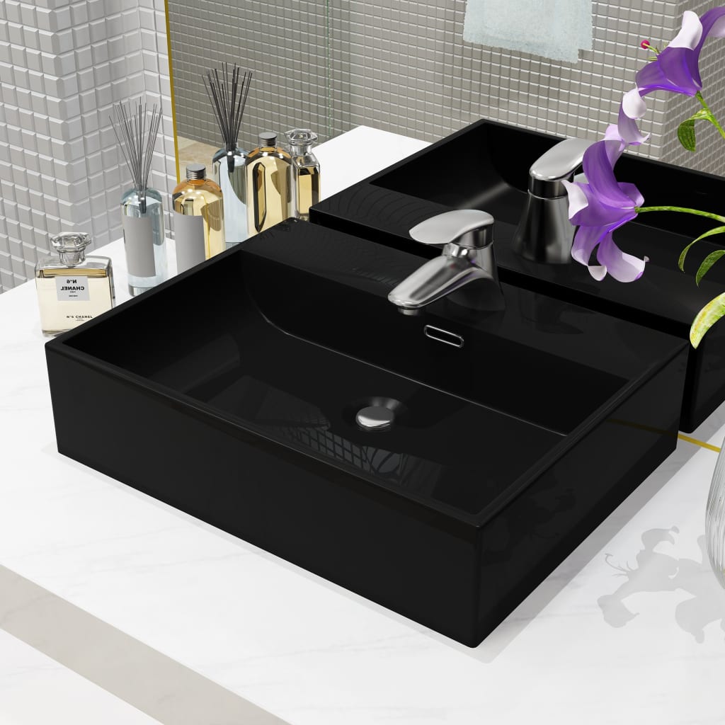 Basin with Faucet Hole Ceramic Black 51.5x38.5x15 cm - Style and Chic