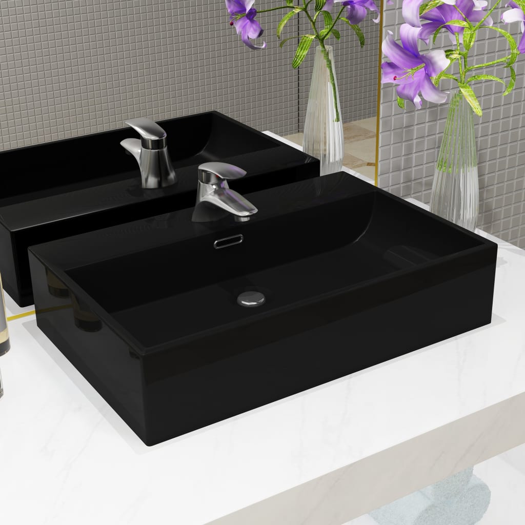 Basin with Faucet Hole Ceramic Black 60.5x42.5x14.5 cm - R and M Furniture
