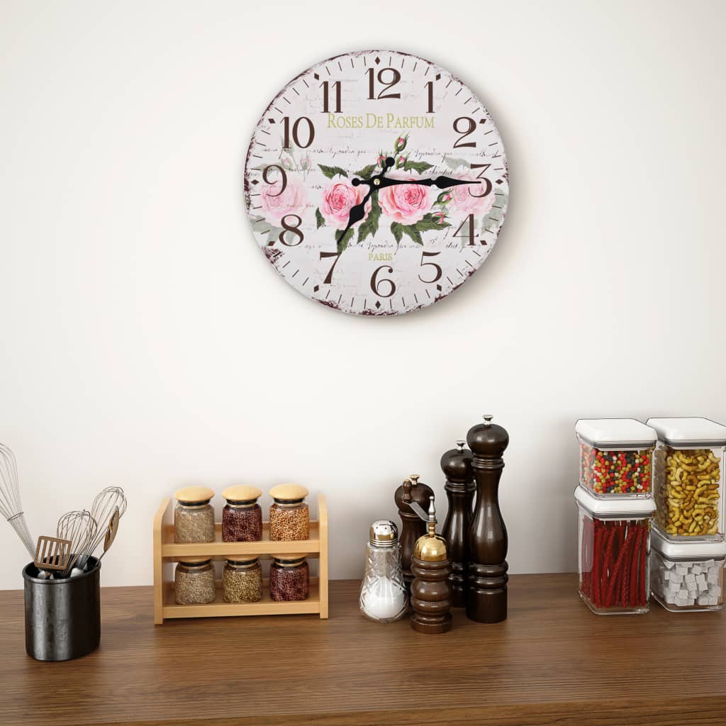 Vintage Wall Clock Flower 30 cm - Merlin Deals