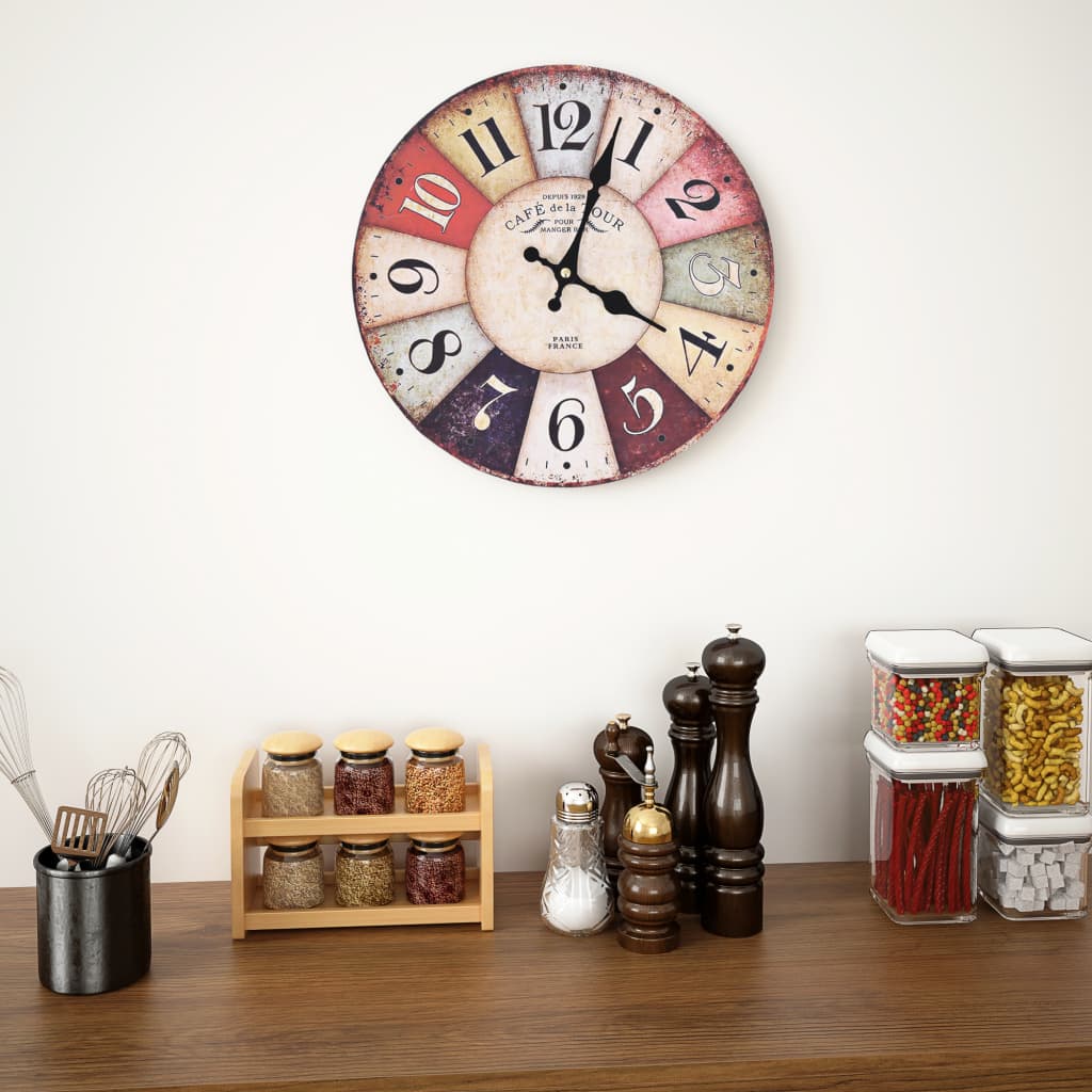 Vintage Wall Clock Colourful 30 cm - R and M Furniture
