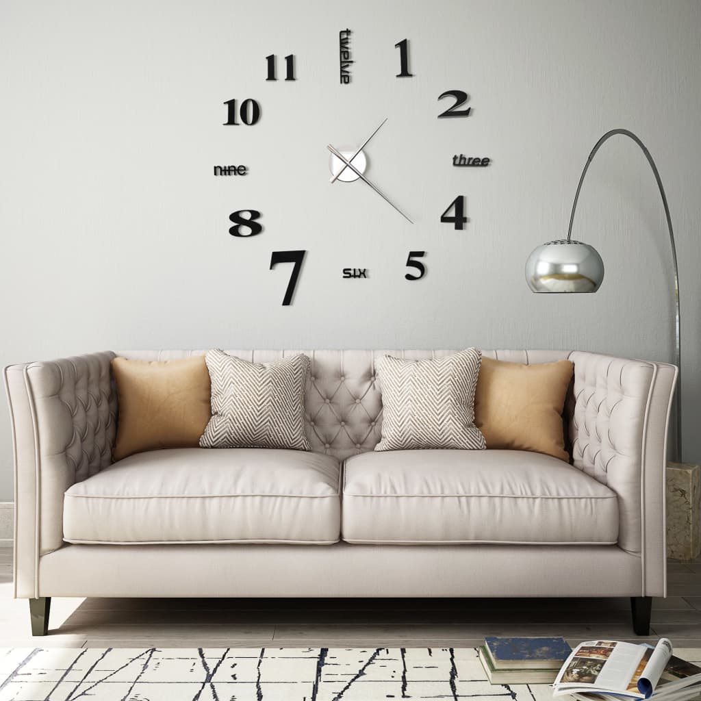 3D Wall Clock Modern Design 100 cm XXL Black - Casper Homes