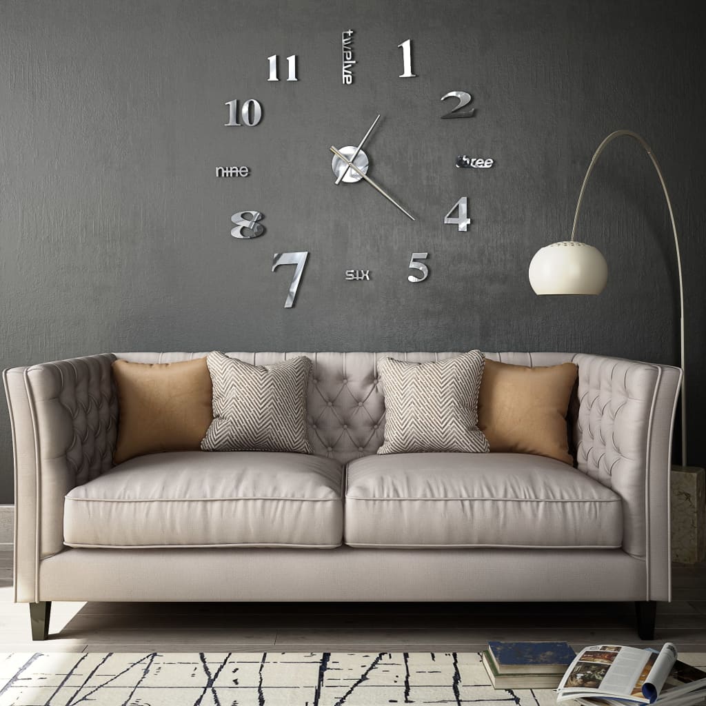 3D Wall Clock Modern Design 100 cm XXL Silver - R and M Furniture