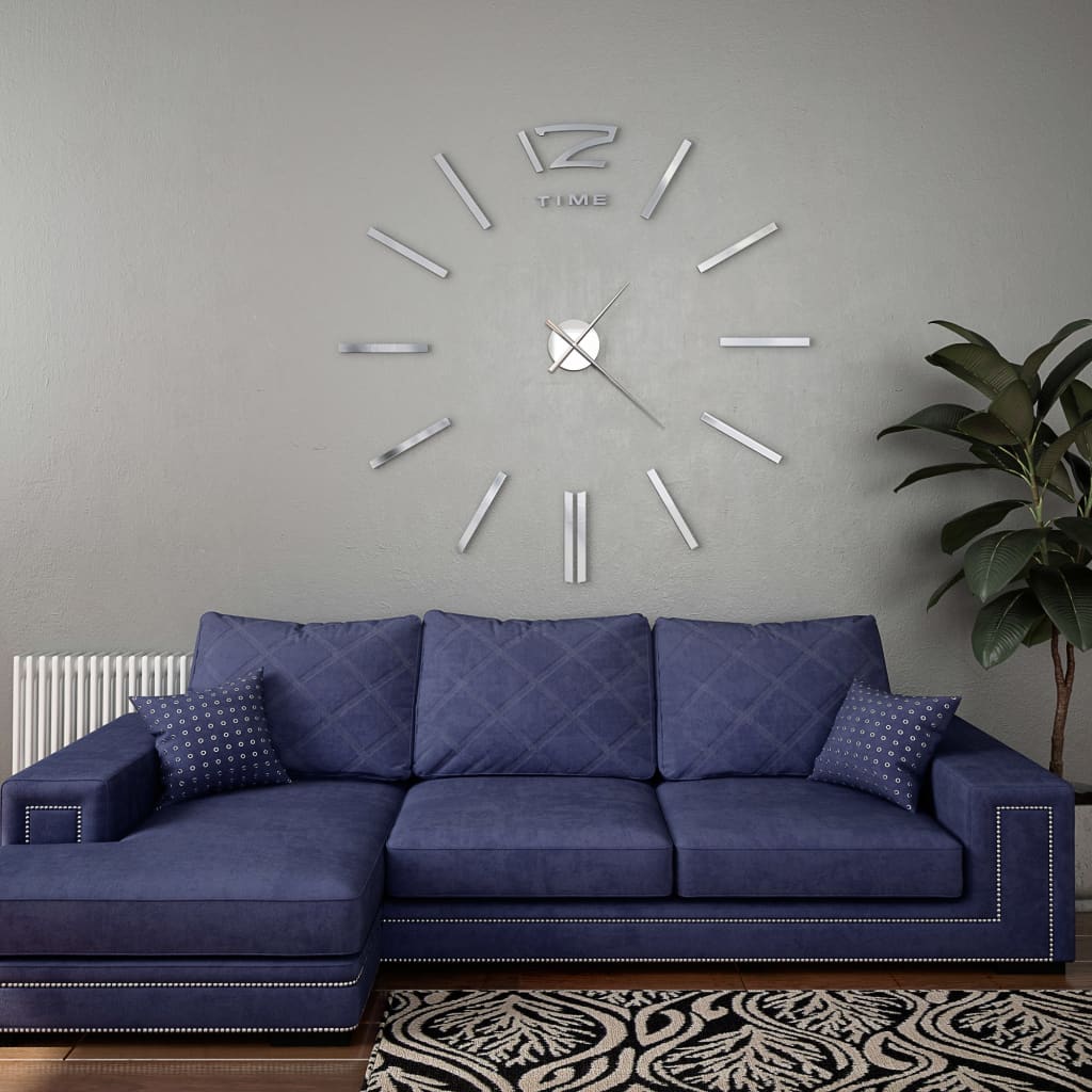 3D Wall Clock Modern Design 100cm XXL Silver - Design Hut
