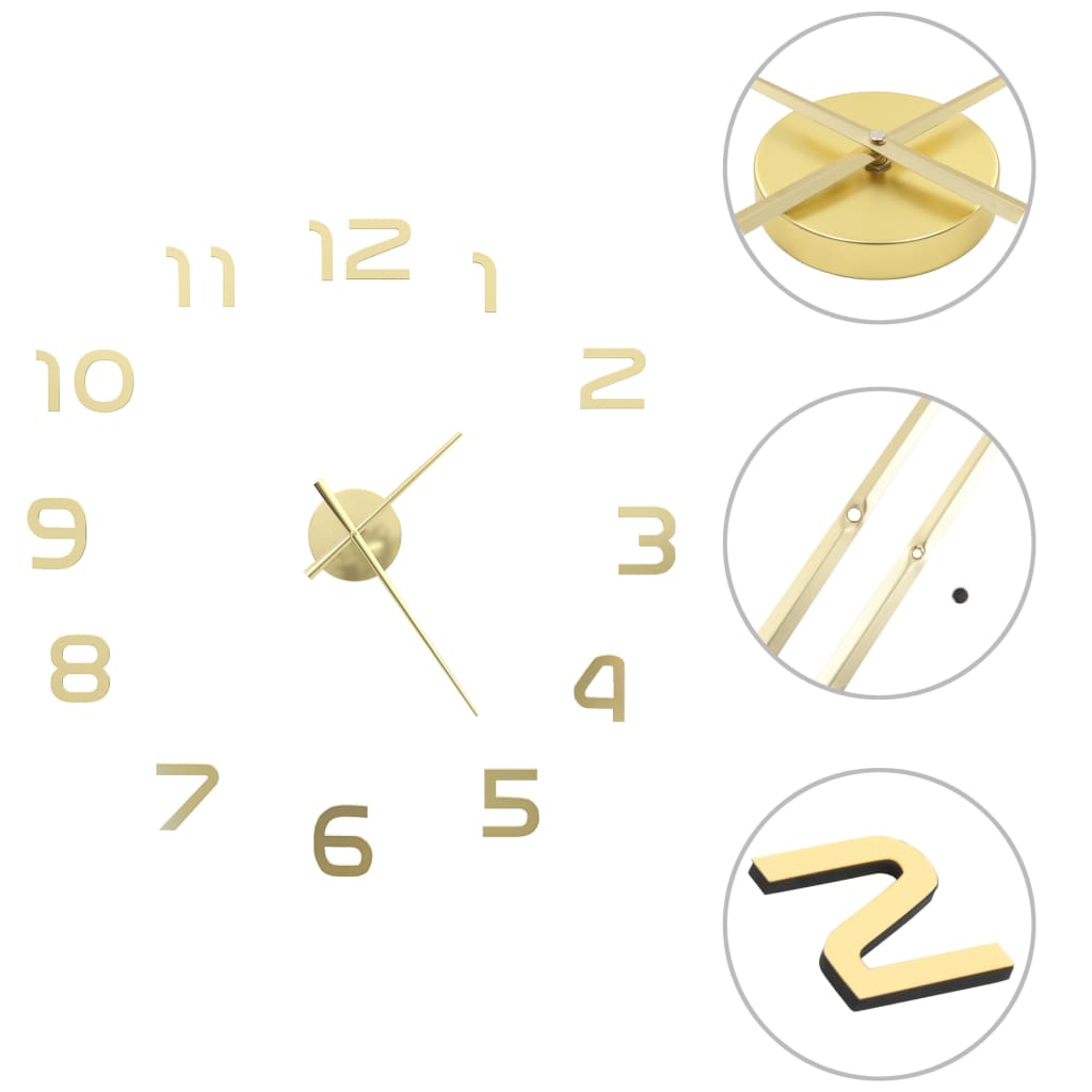 3D Wall Clock Modern Design 100 cm XXL Gold - Casper Homes