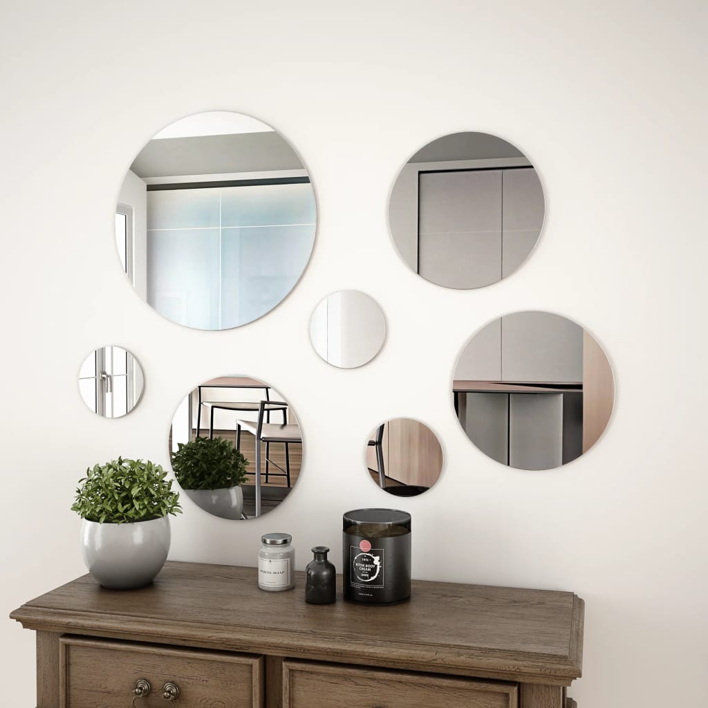 7 Piece Wall Mirror Set Round Glass - Charlotte Dunes