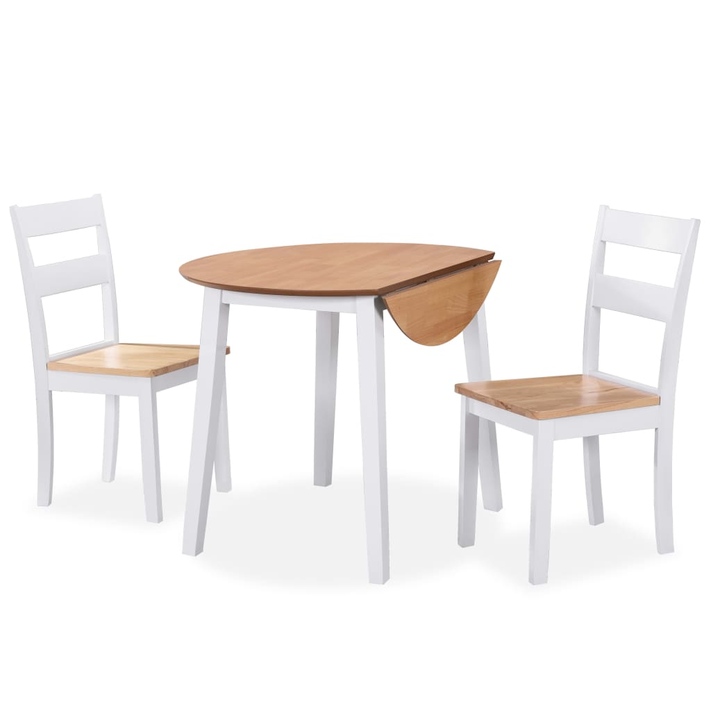 Dining Set 3 Pieces MDF and Rubberwood White - All Things Good