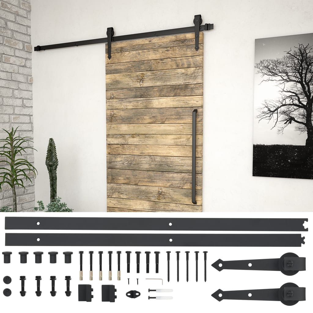 Sliding Door Hardware Kit 183 cm Steel Black - All Things Good