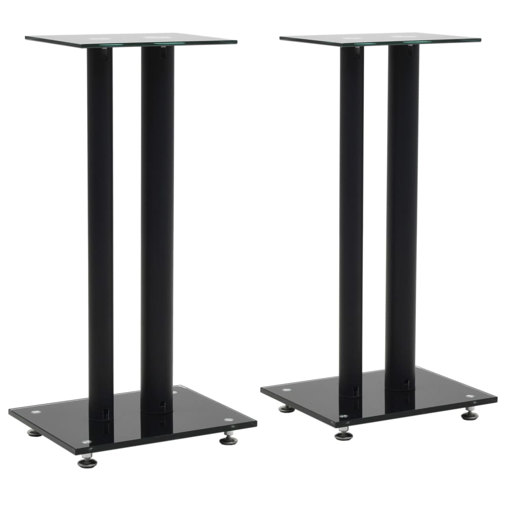 Speaker Stands 2 pcs Tempered Glass 2 Pillars Design Black - Unbeatable Bargains