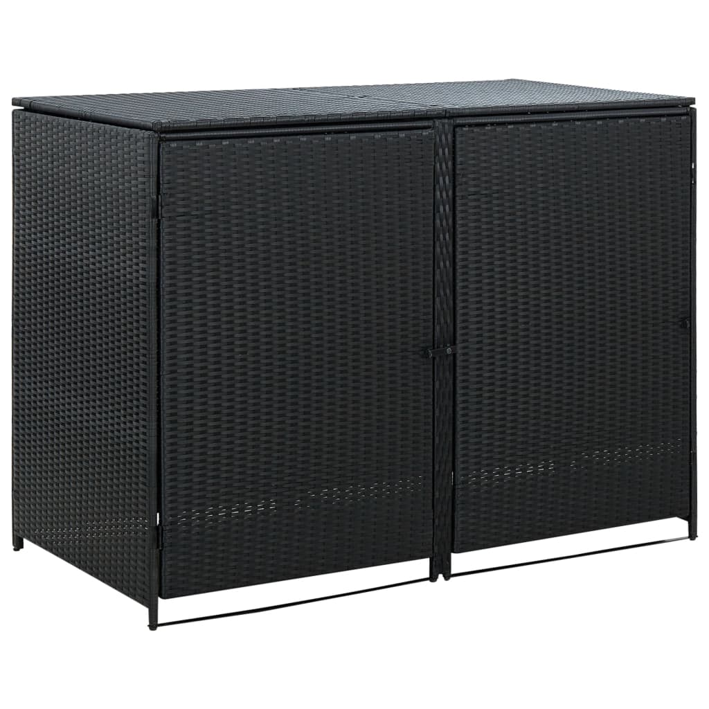 Double Wheelie Bin Shed Poly Rattan Black 148x80x111 cm - Tyrell & Tyrell