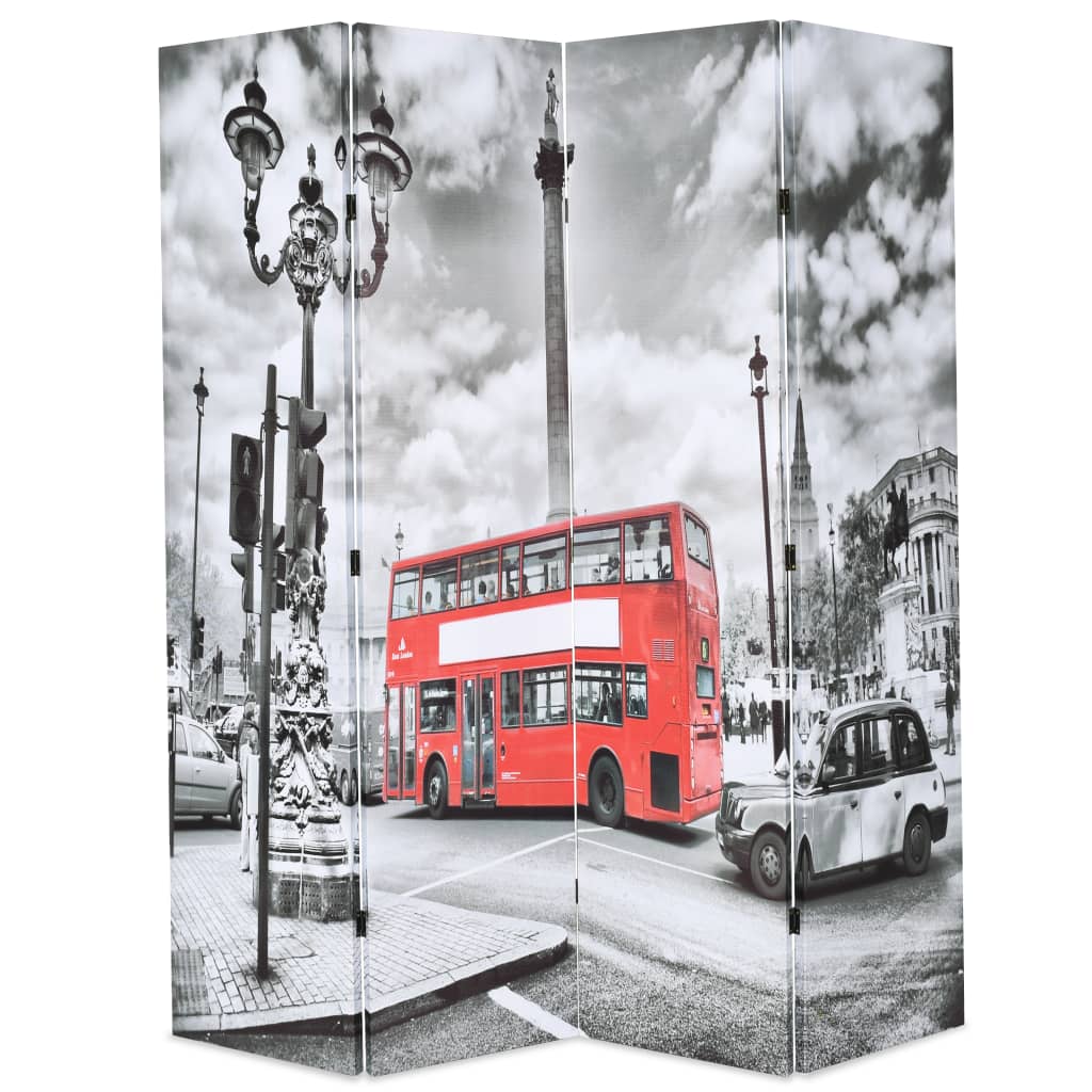 Folding Room Divider 160x170 cm London Bus Black and White - Millennium Furniture