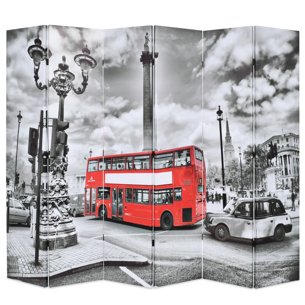 Folding Room Divider 228x170 cm London Bus Black and White - All Things Good