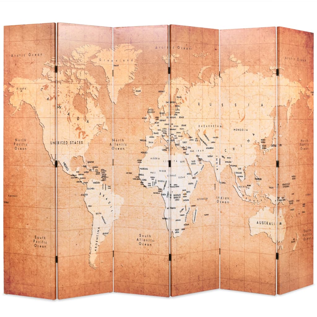 Folding Room Divider 228x170 cm World Map Yellow - All Things Good