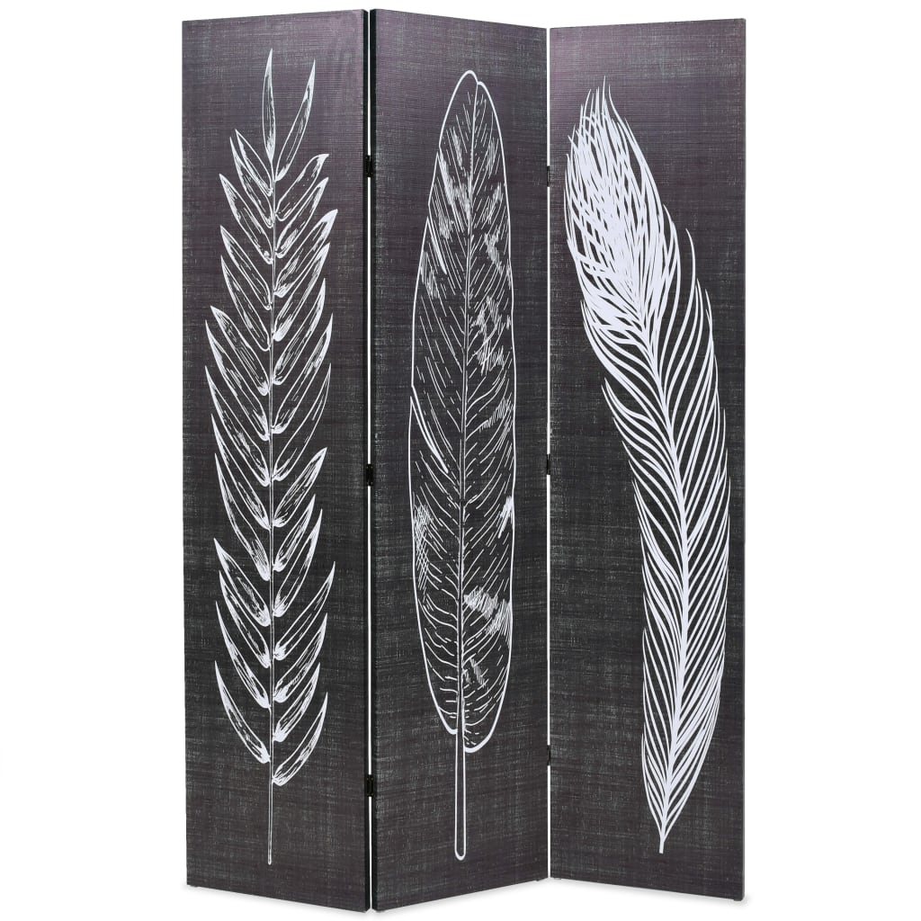Folding Room Divider 120x170 cm Feathers Black and White - Casper Homes