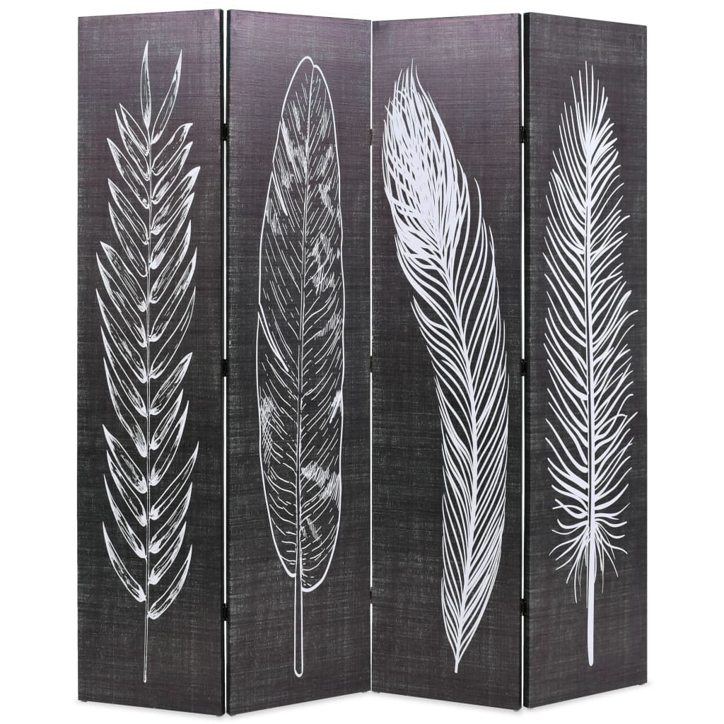 Folding Room Divider 160x170 cm Feathers Black and White - Merlin Deals