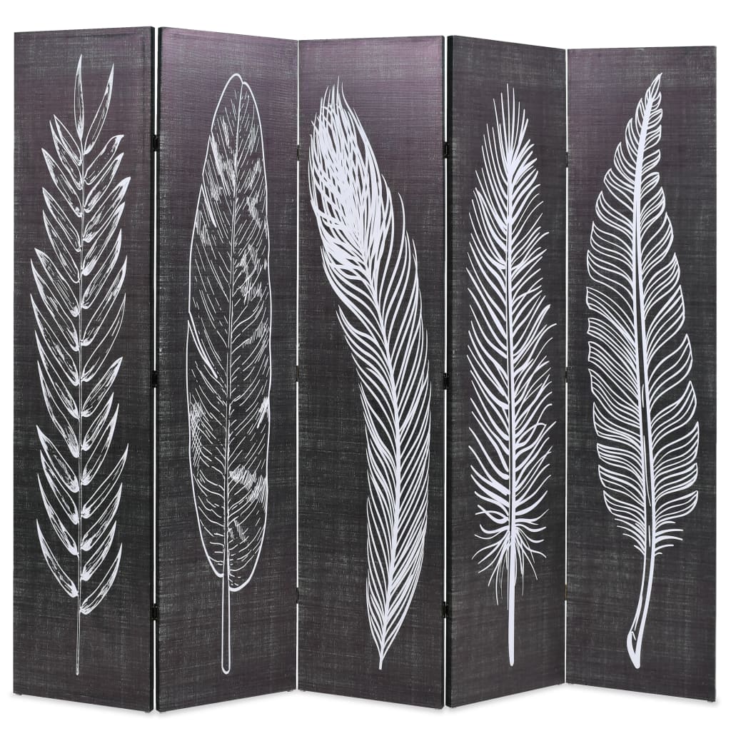 Folding Room Divider 200x170 cm Feathers Black and White - Tyrell & Tyrell