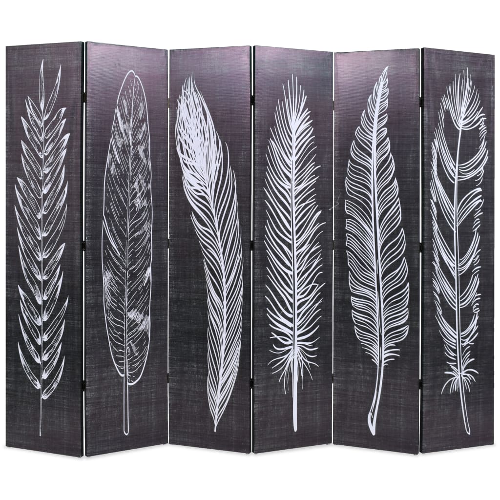Folding Room Divider 228x170 cm Feathers Black and White - Sid & Sam