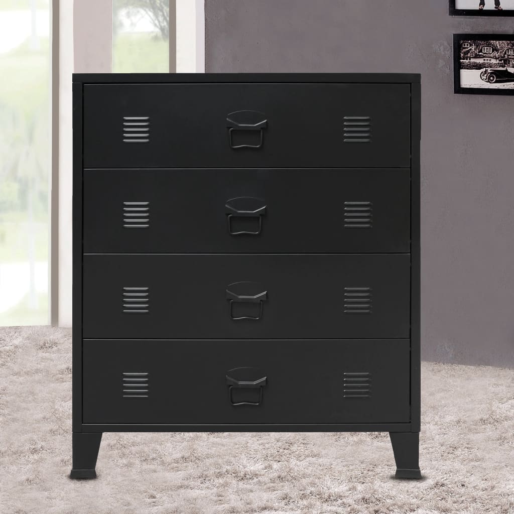 GLOUCESTER Black Chest of Drawers - Medium-sized, 4 Drawers - The Home Maker