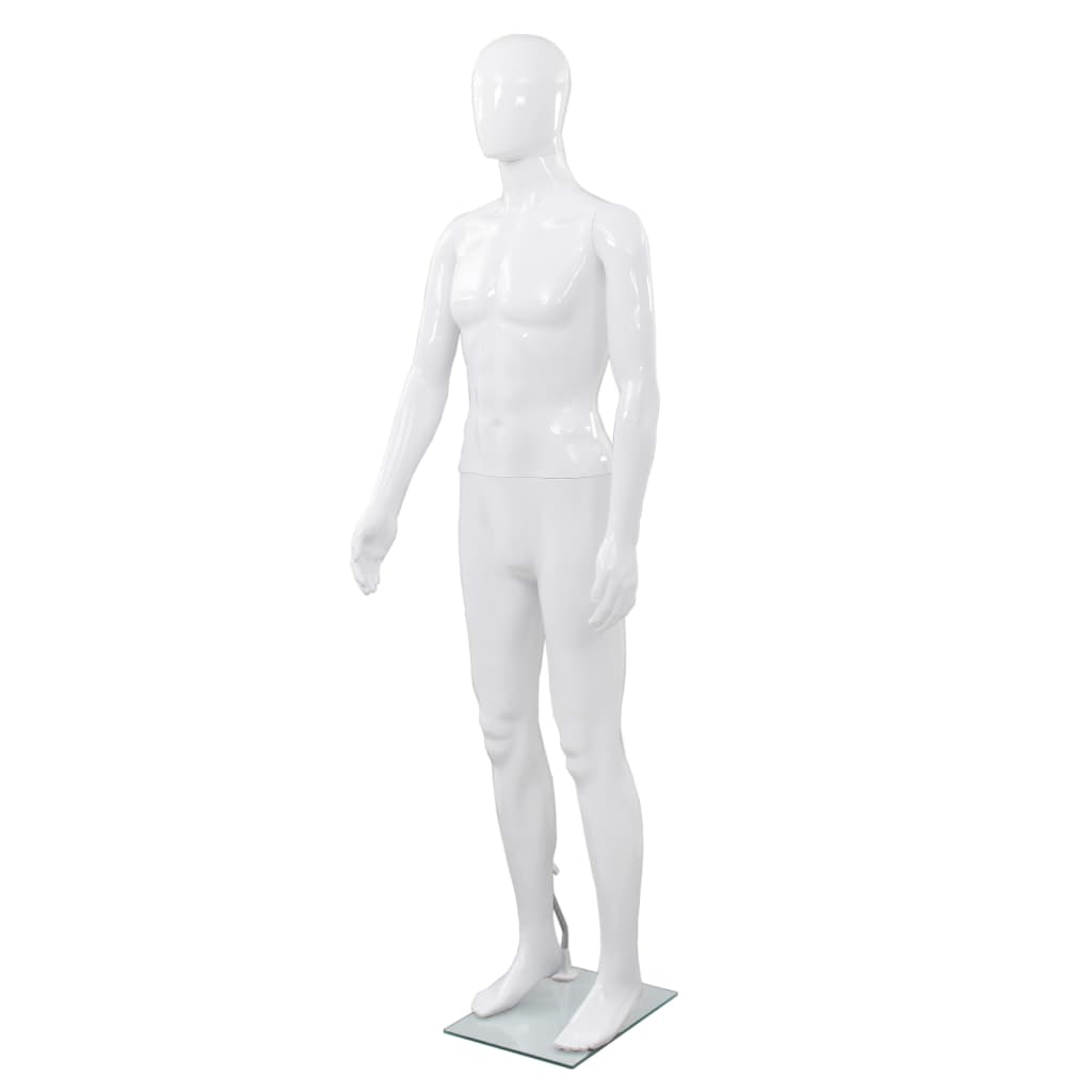 Full Body Male Mannequin with Glass Base Glossy White 185cm - Brittle & Co