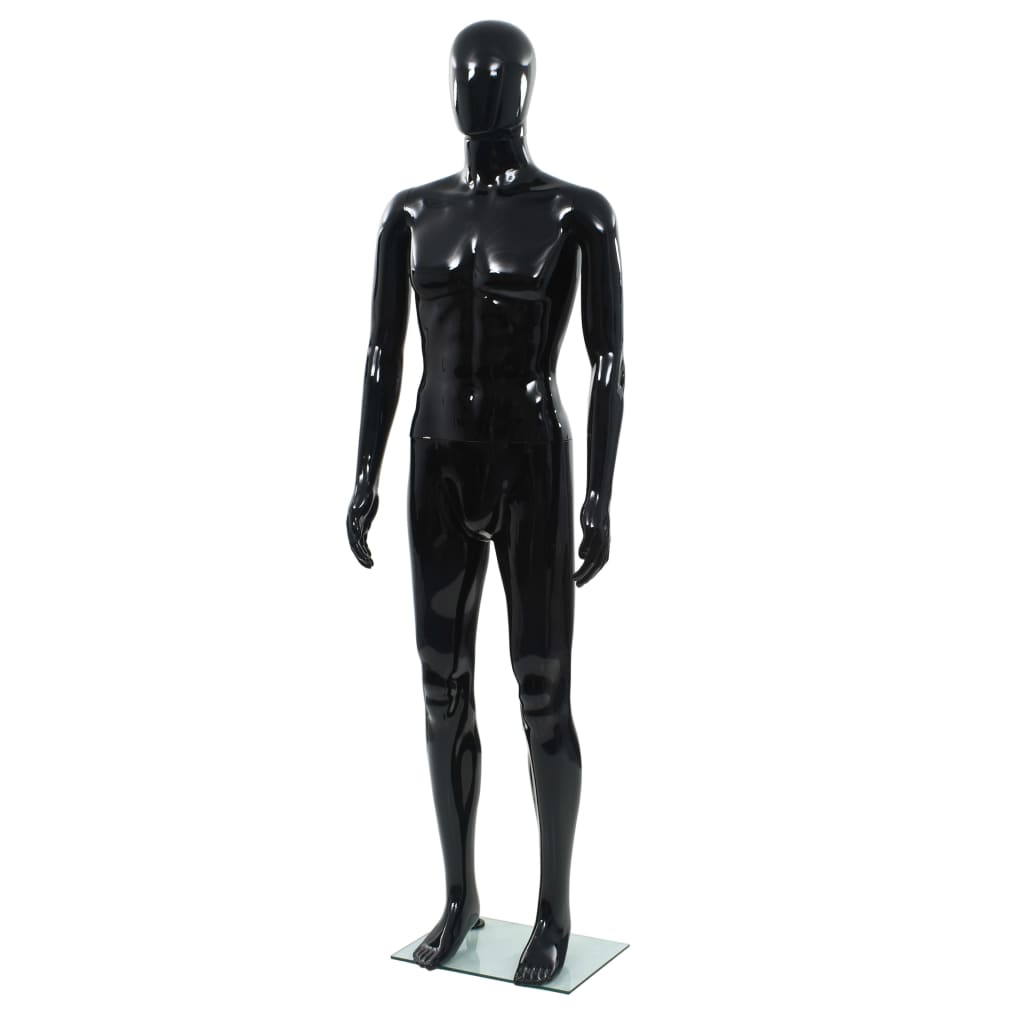 Full Body Male Mannequin with Glass Base Glossy Black 185cm - Merkel Designers