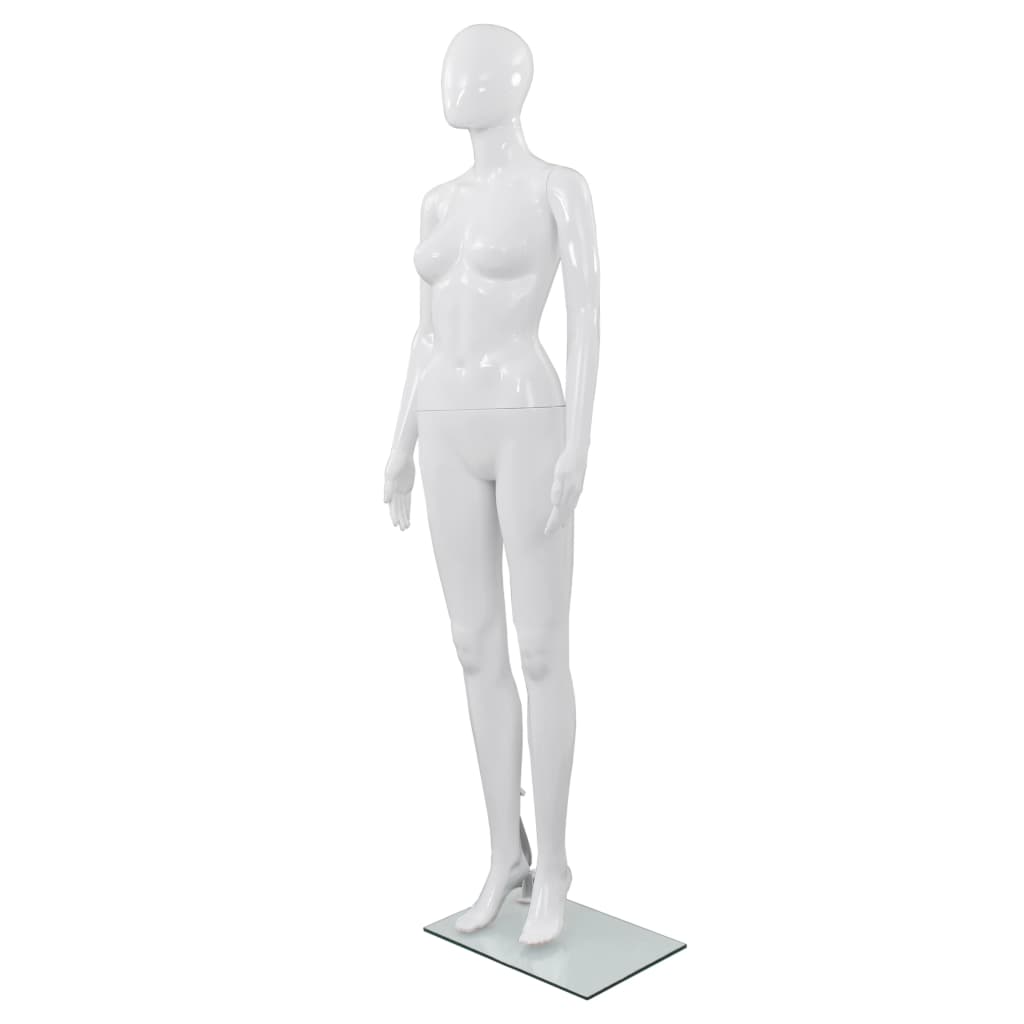 Full Body Female Mannequin with Glass Base Glossy White 175cm - Casper Homes