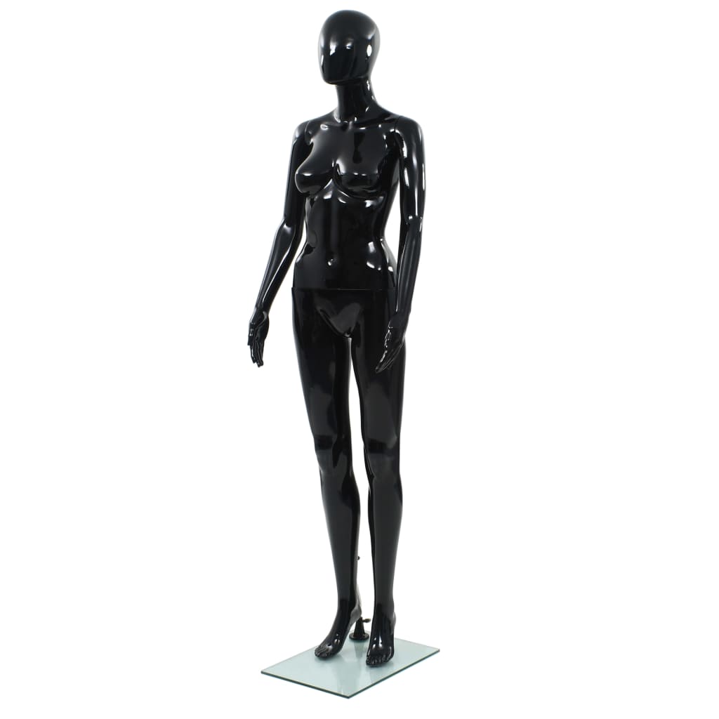Full Body Female Mannequin with Glass Base Glossy Black 175cm - All Things Good