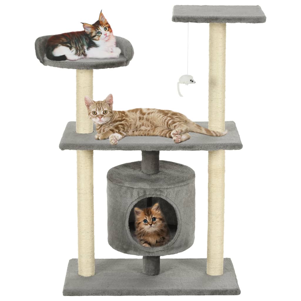 Cat Tree with Sisal Scratching Posts 95 cm Grey - All Things Good