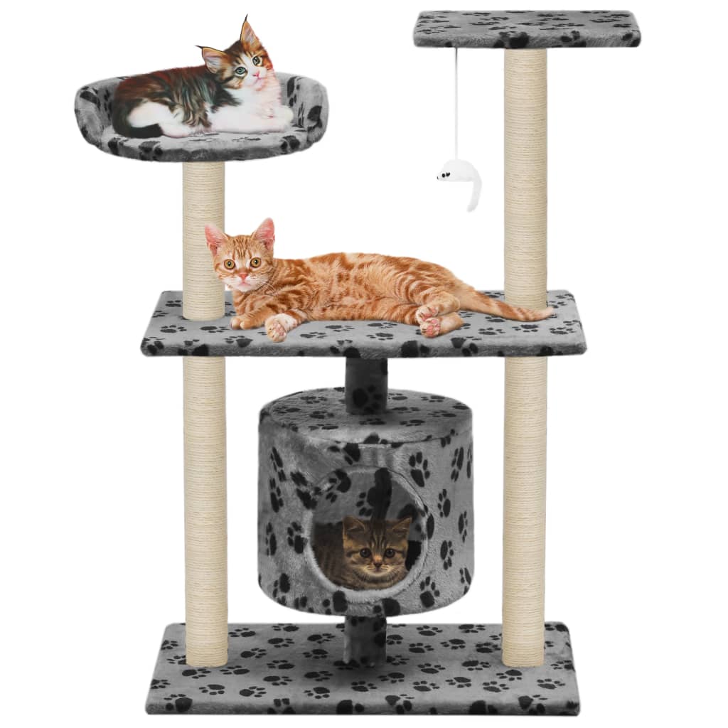 Cat Tree with Sisal Scratching Posts 95 cm Grey Paw Prints - Style and Chic
