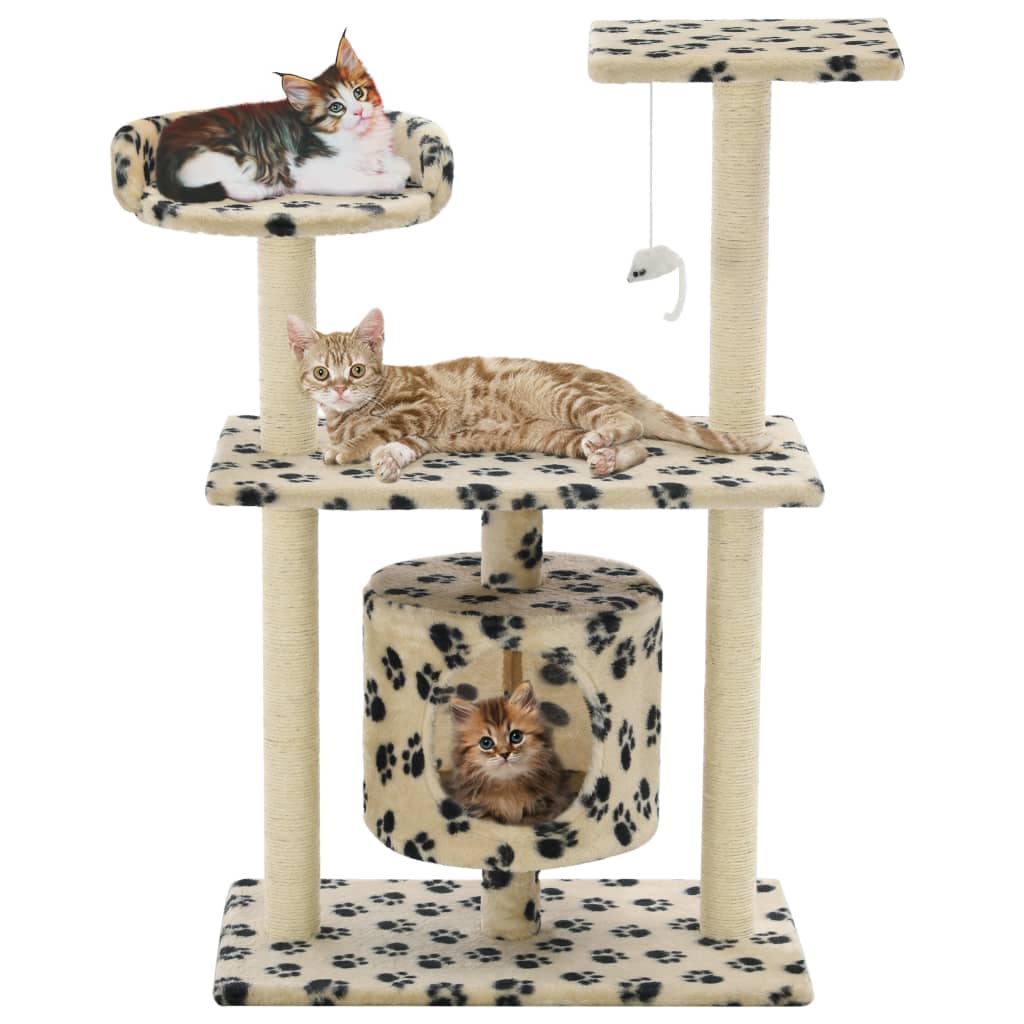 Cat Tree with Sisal Scratching Posts 95 cm Beige Paw Prints - Unbeatable Bargains