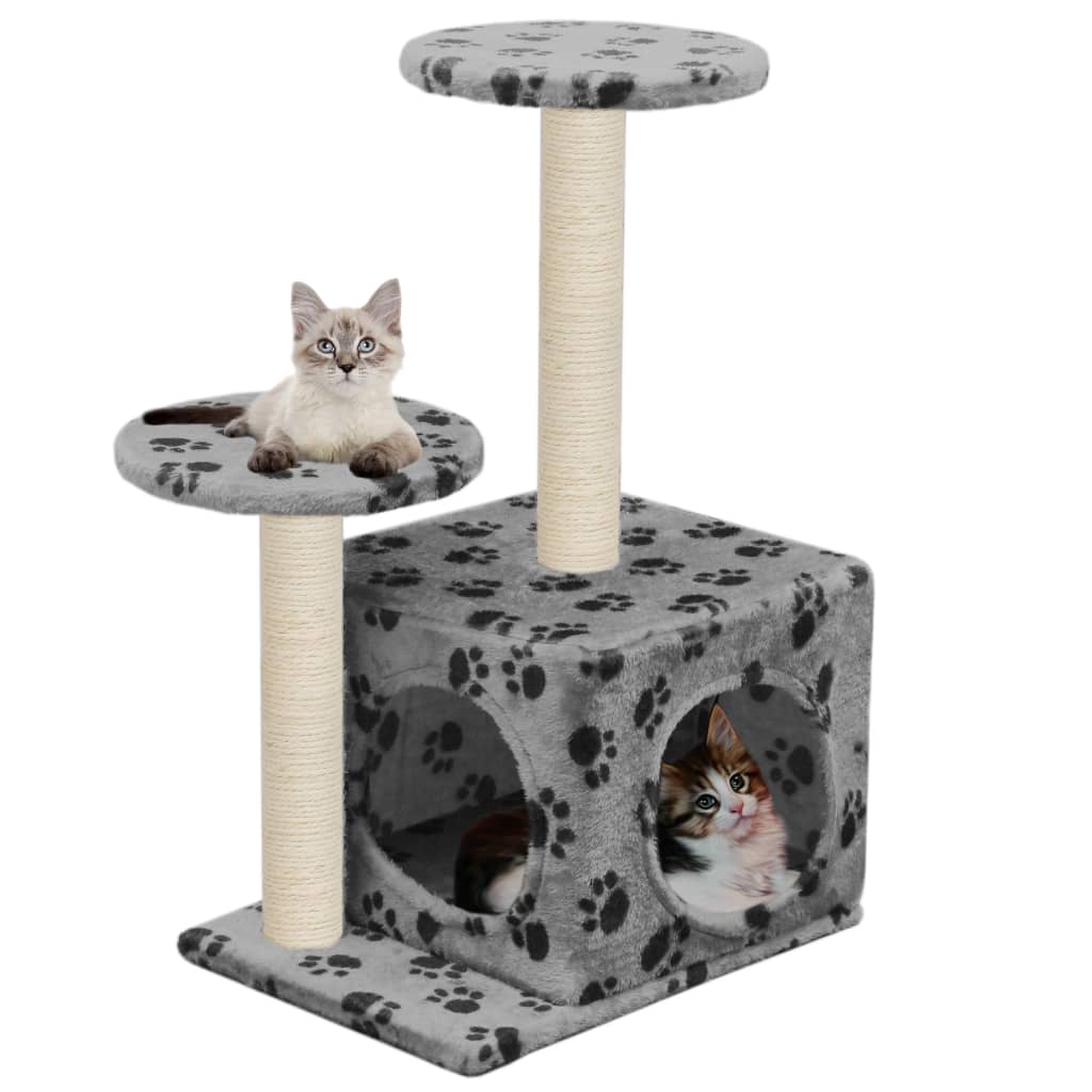 Cat Tree with Sisal Scratching Posts 60 cm Grey Paw Prints - Design Hut