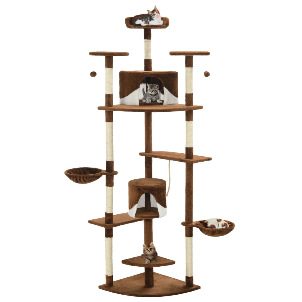 Cat Tree with Sisal Scratching Posts 203 cm Brown and White - The Home Maker