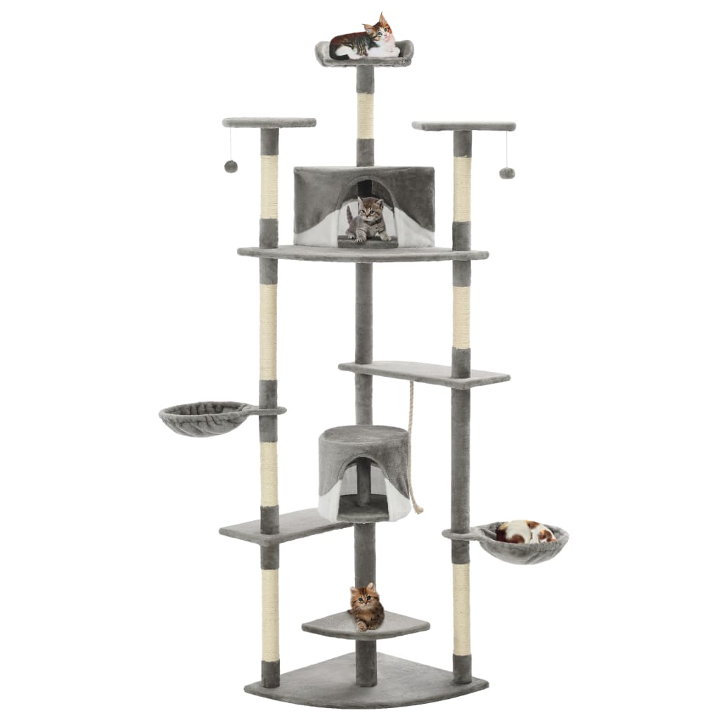 Cat Tree with Sisal Scratching Posts 203 cm Grey and White - Unbeatable Bargains