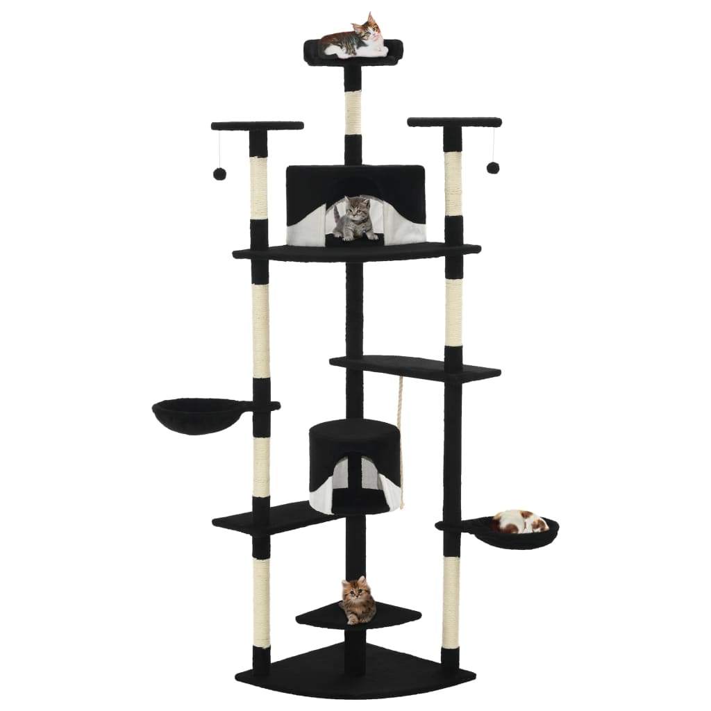 Cat Tree with Sisal Scratching Posts 203 cm Black and White - Discount Dealers