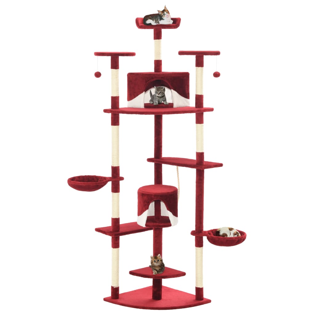 Cat Tree with Sisal Scratching Posts 203 cm Red and White - Direct Imports