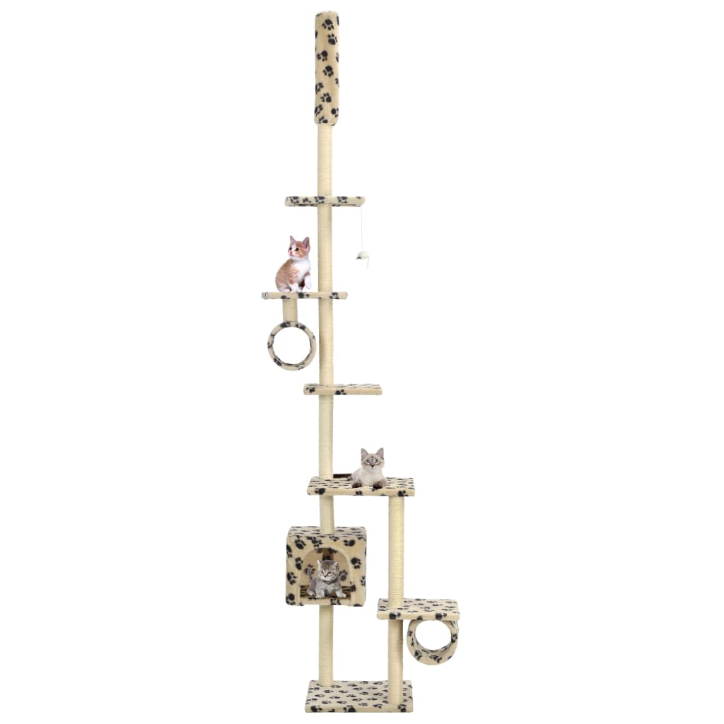 Cat Tree with Sisal Scratching Posts 260 cm Beige Paw Prints - Decor Base