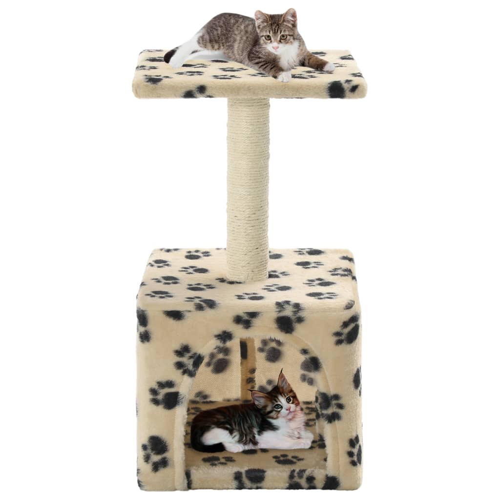 Cat Tree with Sisal Scratching Post 55 cm Beige Paw Print - The Home Maker