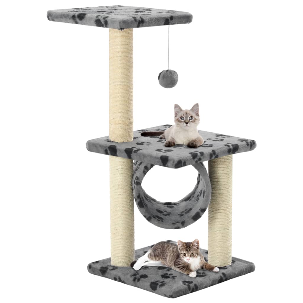 Cat Tree with Sisal Scratching Posts 65 cm Grey Paw Print - Design Hut