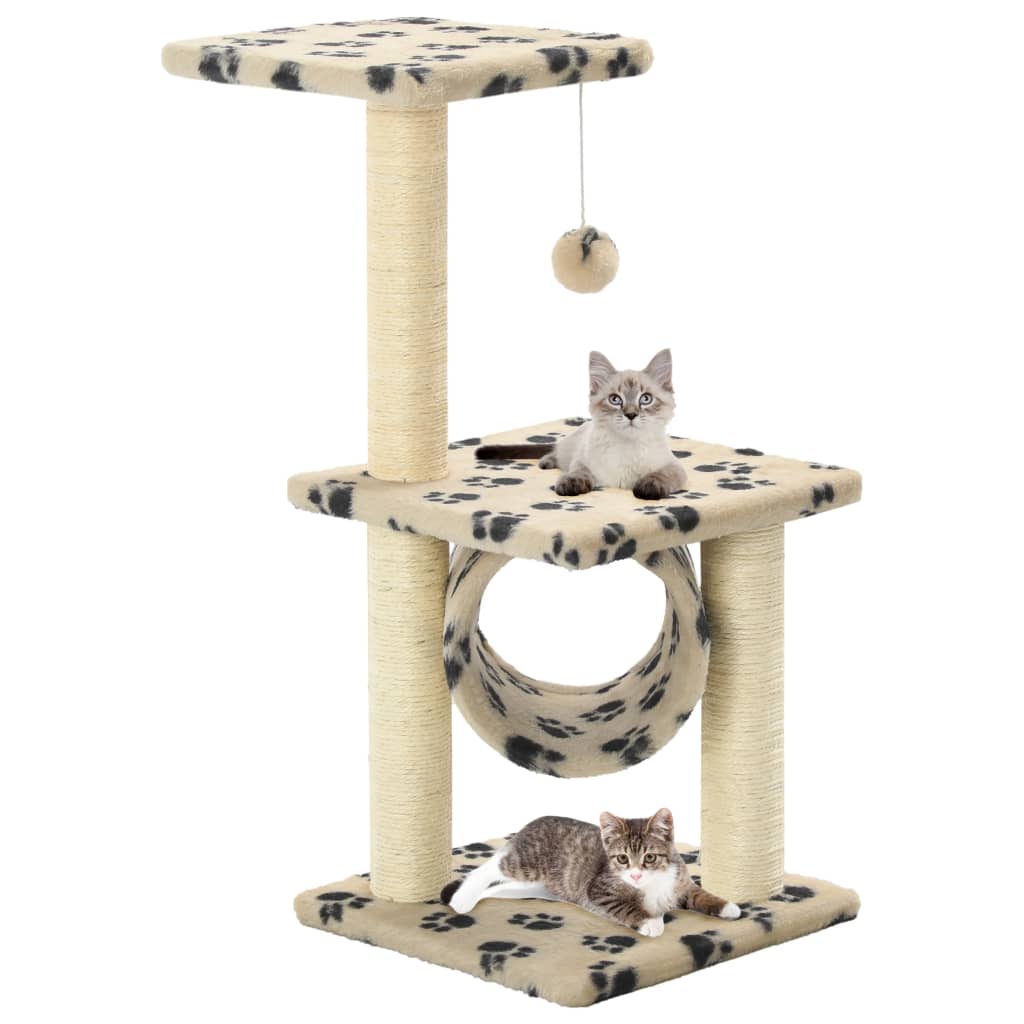Cat Tree with Sisal Scratching Posts 65 cm Beige Paw Print - Tyrell & Tyrell