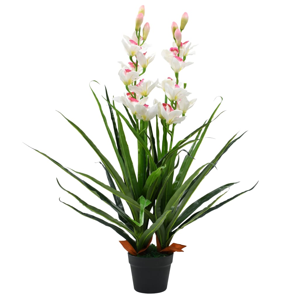 Artificial Cymbidium Orchid Plant with Pot 100 cm Green - Direct Imports