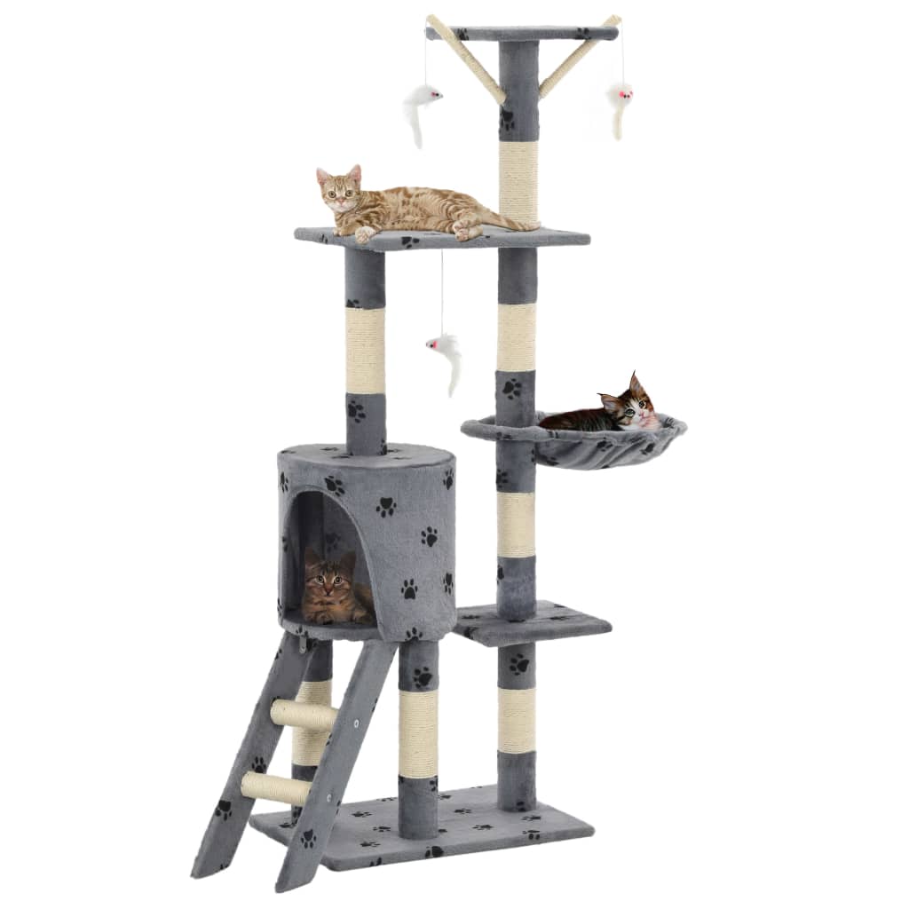 Cat Tree with Sisal Scratching Posts 138 cm Grey Paw Prints - Style and Chic