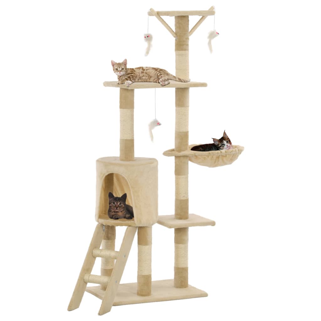 Cat Tree with Sisal Scratching Posts 138 cm Beige - The Home Maker